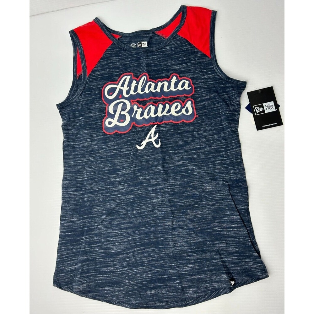New Era MBL Atlanta Braves Womens Tank Top Size Small Glitter Graphic  Red Blue